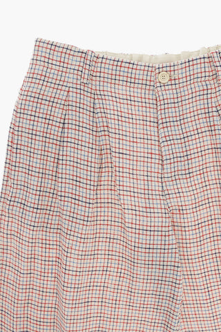 Shorts a Doppia Pince in Lino a Quadri