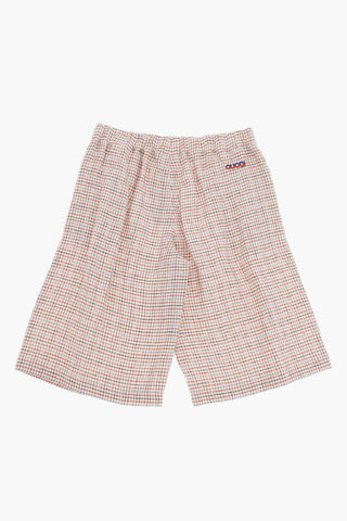 Shorts a Doppia Pince in Lino a Quadri