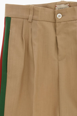 Contrast Side Bands Wool Double Pleat Pants
