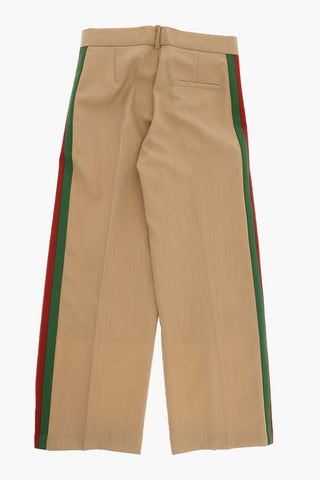 Contrast Side Bands Wool Double Pleat Pants