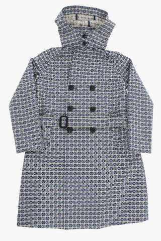 All Over Logoed Fabric Double Breasted Coat