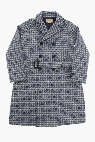 All Over Logoed Fabric Double Breasted Coat