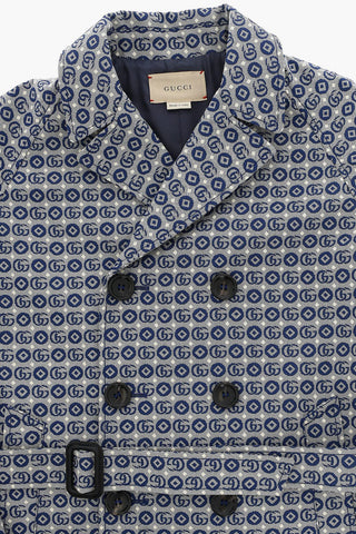 All Over Logoed Fabric Double Breasted Coat