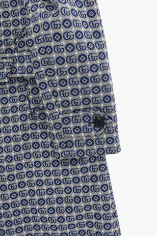 All Over Logoed Fabric Double Breasted Coat