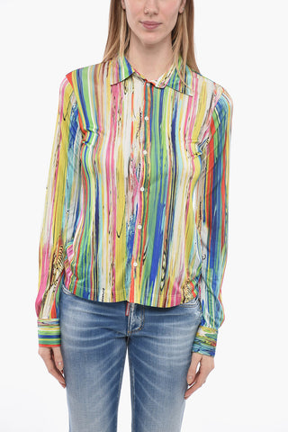 Multicolor-Bluse aus Jersey mit französischem Kragen