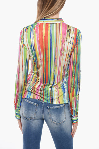Multicolor-Bluse aus Jersey mit französischem Kragen