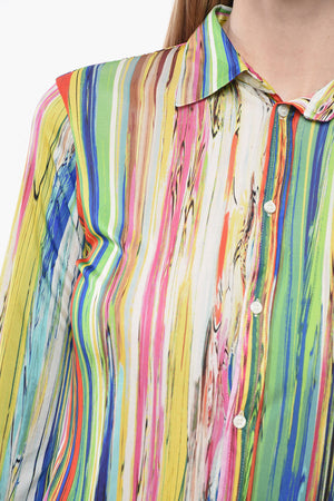 Multicolor-Bluse aus Jersey mit französischem Kragen