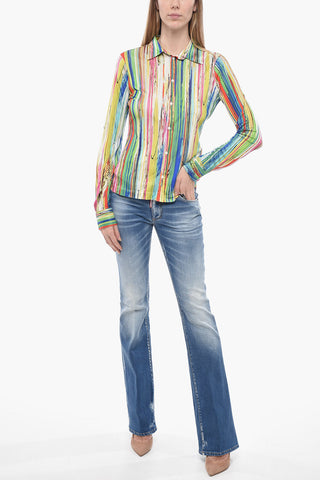Multicolor-Bluse aus Jersey mit französischem Kragen
