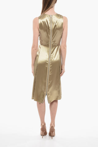 Abito Arricciato in Satin con Collo a V