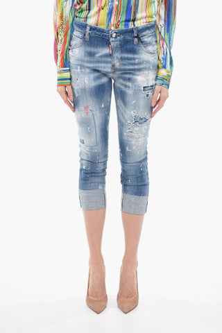 Jeans Cropped Fit D2MONOGRAM con Logo Ricamato 16cm
