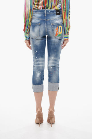 Jeans Cropped Fit D2MONOGRAM con Logo Ricamato 16cm
