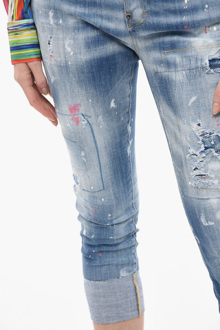 Jeans Cropped Fit D2MONOGRAM con Logo Ricamato 16cm