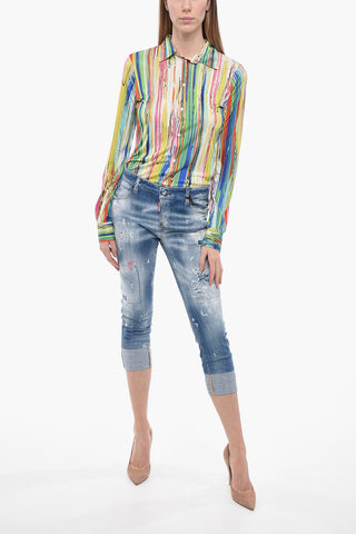 Jeans Cropped Fit D2MONOGRAM con Logo Ricamato 16cm
