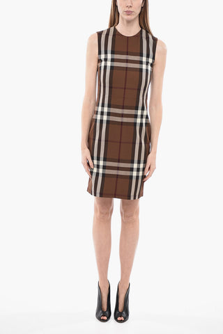 Sleeveless Midi Sheath Dress with Tartan Motif