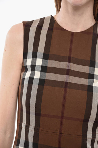 Sleeveless Midi Sheath Dress with Tartan Motif