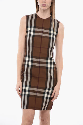 Sleeveless Midi Sheath Dress with Tartan Motif