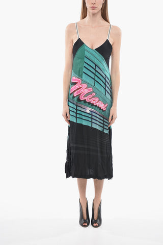 Printed MIAMI Dress With Raw Cut Bottom