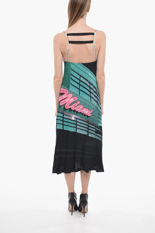 Printed MIAMI Dress With Raw Cut Bottom