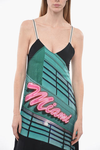 Printed MIAMI Dress With Raw Cut Bottom