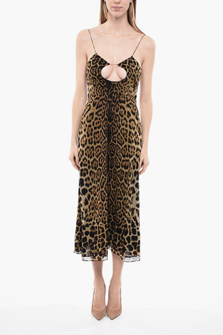 Animal Patterned Light Wool Slip Dress with Cut-out Detail