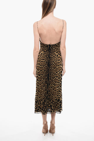 Animal Patterned Light Wool Slip Dress with Cut-out Detail