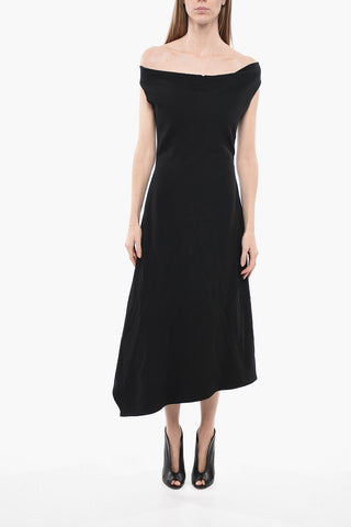 Cotton Asymmetric Dress with Draped Neckline