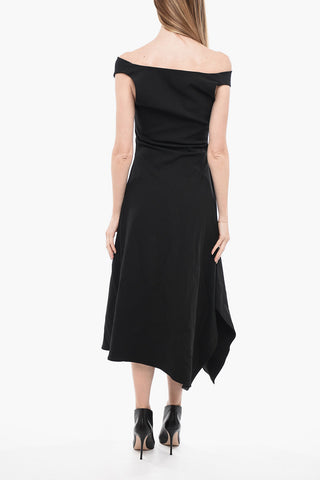 Cotton Asymmetric Dress with Draped Neckline