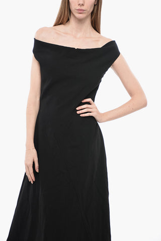 Cotton Asymmetric Dress with Draped Neckline