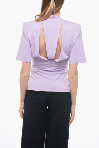 Short Sleeved JEWEL T-shirt With Padded Shoulders And Cutouts
