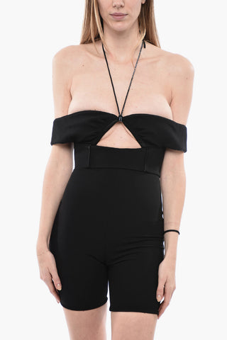 Short Jumpsuit with Cutout and Strass Detail