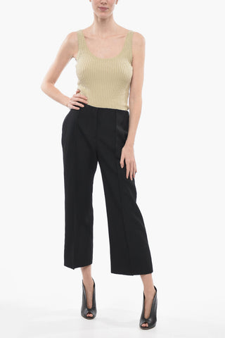 Wool Wide Leg Trousers with Cropped Fit