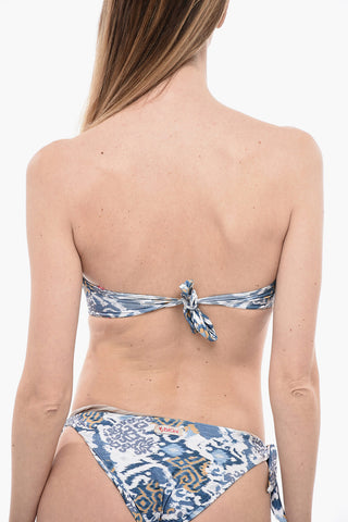 Patterned Bandeau Bikini Top with Fringes