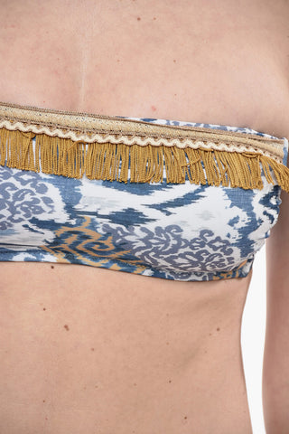 Patterned Bandeau Bikini Top with Fringes