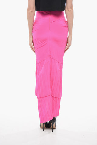Pleated Silk Maxi Pencil Skirt