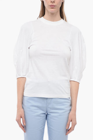 Stretch Cotton T-Shirt with Balloon 3/4 Sleeves