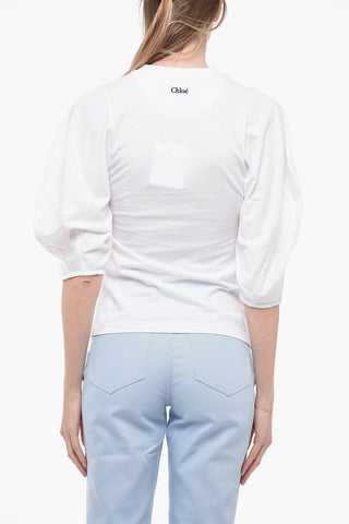 Stretch Cotton T-Shirt with Balloon 3/4 Sleeves