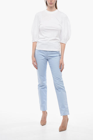 Stretch Cotton T-Shirt with Balloon 3/4 Sleeves