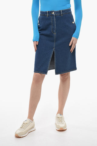 Denim Skirt With Removable Leather Pouch