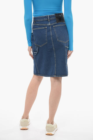 Denim Skirt With Removable Leather Pouch