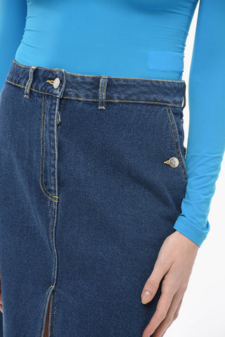 Denim Skirt With Removable Leather Pouch