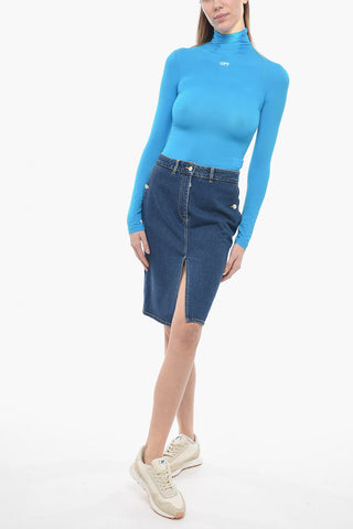 Denim Skirt With Removable Leather Pouch