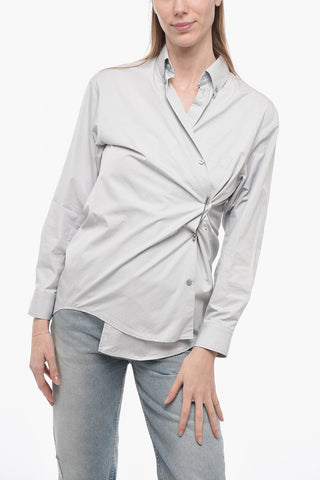 UNISEX Cotton Wrap Shirt with Brooch