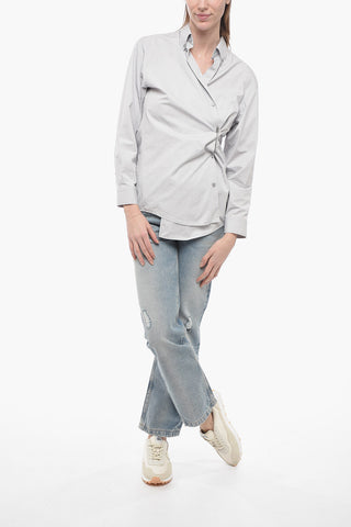 UNISEX Cotton Wrap Shirt with Brooch