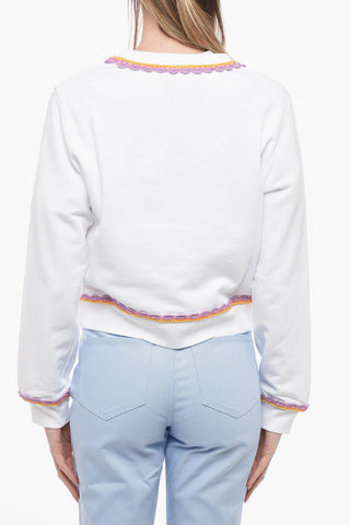 COUTURE! Crew Neck Cotton Sweatshirt with Crochet Embroideries