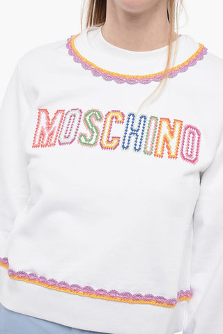 COUTURE! Crew Neck Cotton Sweatshirt with Crochet Embroideries