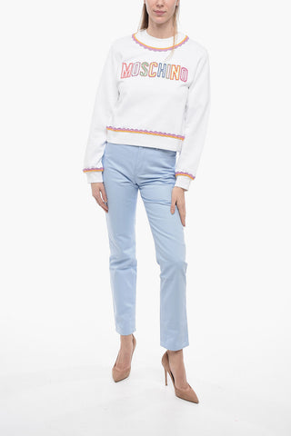 COUTURE! Crew Neck Cotton Sweatshirt with Crochet Embroideries