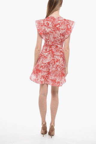 Silk Blend Flared Dress with Floral Pattern