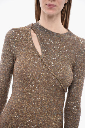 Etuikleid mit Cut-out aus Strick und Pailletten-Allover