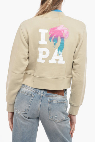 Brushed Cotton Printed Cropped Crewneck Sweatshirt