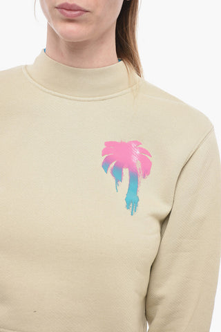 Brushed Cotton Printed Cropped Crewneck Sweatshirt